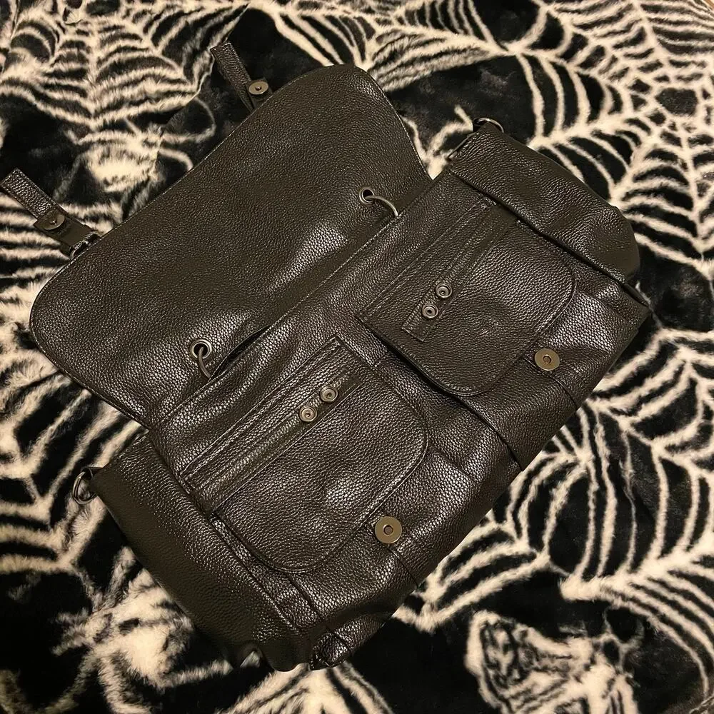 Black Gothic Skull Studded Retro & Edgy Crossbody Hand Shoulder Messenger Bag